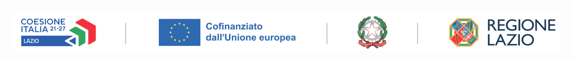 Loghi PR FESR Lazio 2021-2027: Coesione Italia, Unione Europea, Repubblica Italiana, Regione Lazio