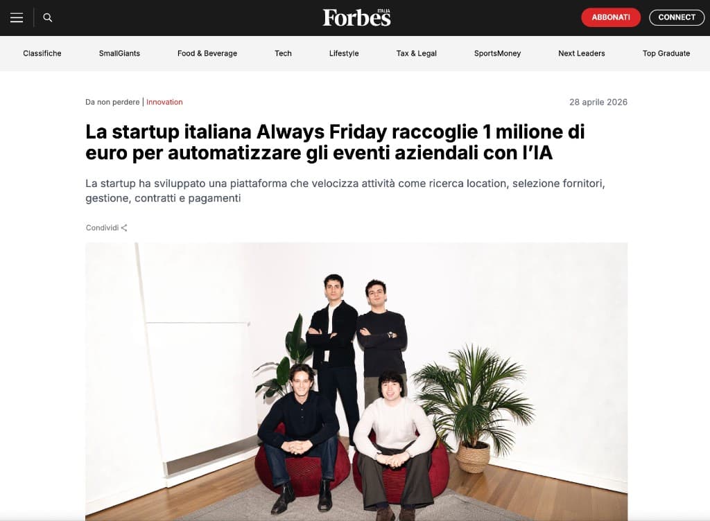 Forbes Italy — Always Friday raises €1 million